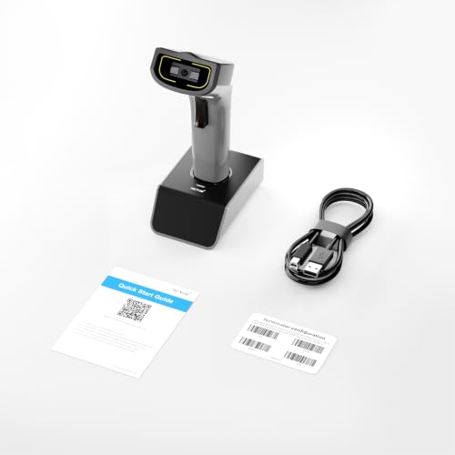 NETUM 1D Barcode Scanner, Wireless Bluetooth with Cradle, DS5000-Gray - color: Gray