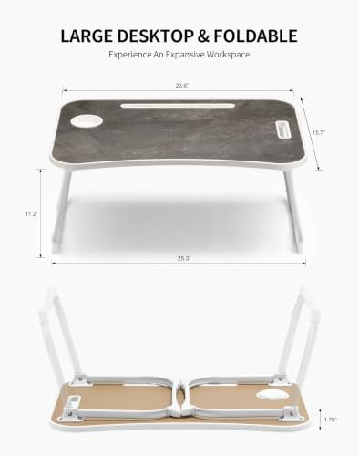 ZEAPTAC Foldable Lap Desk, Bed Desk, Bed Table & Laptop Stand w/Cup Holder - color: Black Marble