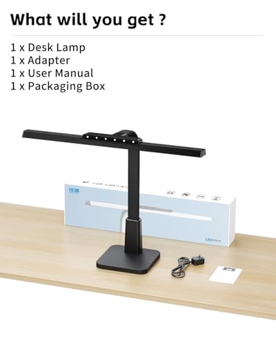 Desk Lamp with Stable Base, 1600LM Computer Desk Light with Timer Function - color: Black, size: 20.67in Head