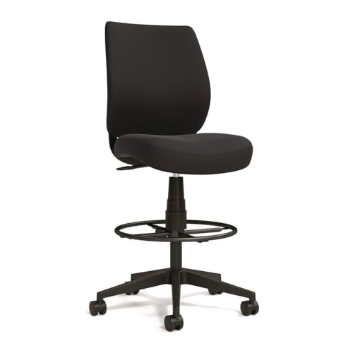 Alera Wessex Drafting Stool, Drafting Chair, Adjustable Seat Height, Foot Rest Ring, Removable Arms, Supports Up to 275 lb, Black