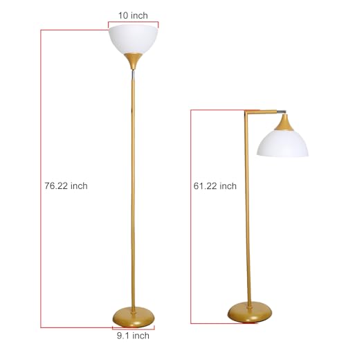 Torchiere Floor Lamp, 76" Tall Light Stand Lamp Dimmable with Remote, Gold - color: Gold