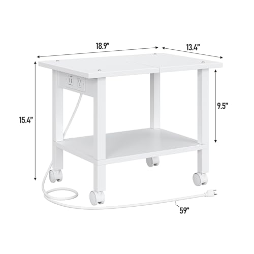 TUTOTAK Printer Stand, 2 Tier Rolling Printer Cart with Charging Station - color: White, size: 2 tier(18.9 x 13.4 x 15.4inchs)