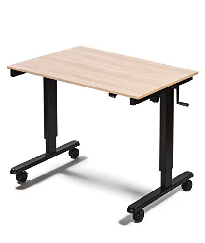 Stand Up Desk Store Crank Adjustable Height Rolling Standing Desk (Black Frame/Natural Walnut Top, 48" Wide) - color: Black Frame/Natural Walnut Top, size: 48 Inches Wide