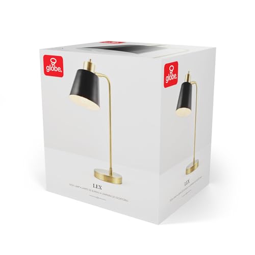 Globe Electric 18" Matte Brass Desk Lamp with Matte Black Metal Shade | Adjustable pivot joint, metal shade, rotary switch, requires 1 E26 60W bulb (sold separately), 61000055 - color: Matte Black Metal