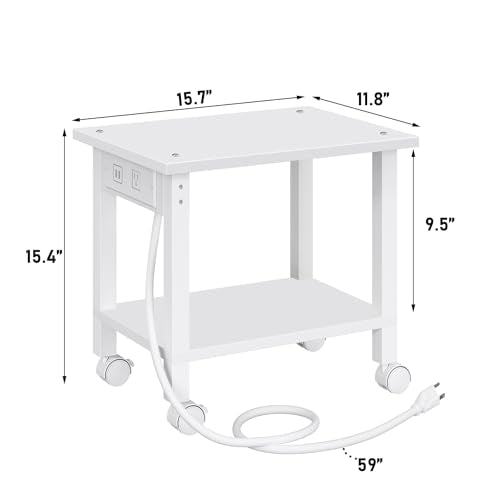 TUTOTAK Printer Stand, 2 Tier Rolling Printer Cart with Charging Station | Small Under Desk Printer Table with Wheels for Small Space, Office, Home, White PS01BW001 - color: White, size: 2 tier(15.7 x 11.8 x 15.4inchs)