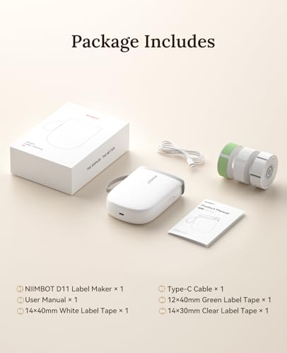 NIIMBOT D11 Upgraded Version 300 DPI Label Maker with 3 Tapes, White - color: White, style: Label Machine with 3 Label Tapes