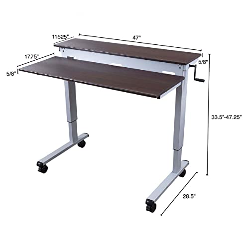 S STAND UP DESK STORE Crank Adjustable Tier Standing Desk with Heavy Duty Steel Frame (Silver Frame/Dark Walnut Top, 48in Wide) - color: Silver Frame/Dark Walnut Top, size: 48 Inches