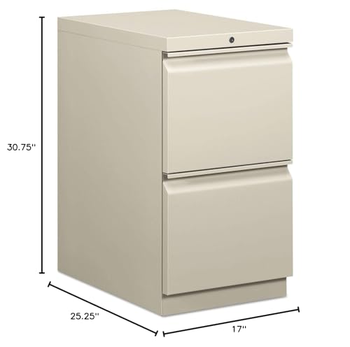 HON Efficiencies Mobile Pedestal File w/Two File Drawers, 22-7/8d, Light Gray