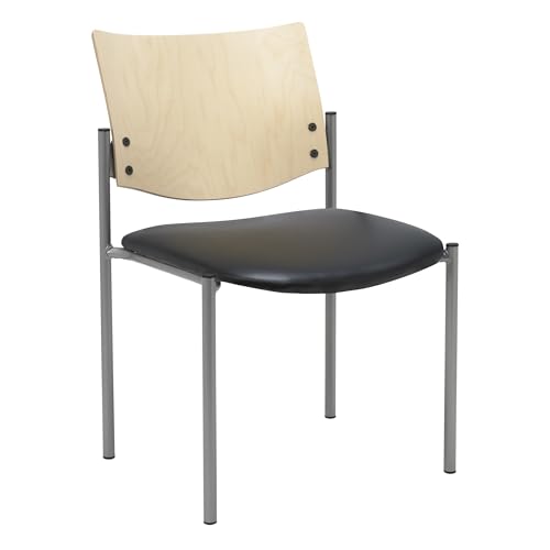Evolve Series Guest Chair, Armless with Wood Back, Black anit-bacterial vinyl, Natural Back - color: Black Anti-bacterial Vinyl, style: Natural Back