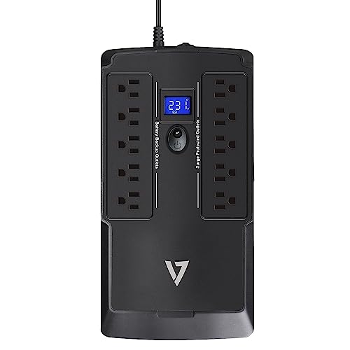 V7 UPS1DT750-1N UPS 750VA Desktop (450W, 10 Outlets NEMA 5-15 (B) (5 Battery Backup+5 Surge only), Touch LCD, USB, Simulated Sine Wave, 6ms Transfer time, RJ-11/RJ-45 Protection) Black, Black - size: 750VA - 450W, style: Desktop