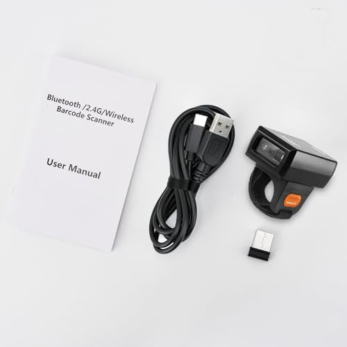 1D 2D Finger Barcode Scanner, Mini Wearable Ring 2.4G Wireless & USB Wired & Bluetooth Scanner, Portable Image QR Bar Code Reader PDF417 Data Matrix Screen Scan Compatible with iPad, Phone, PC