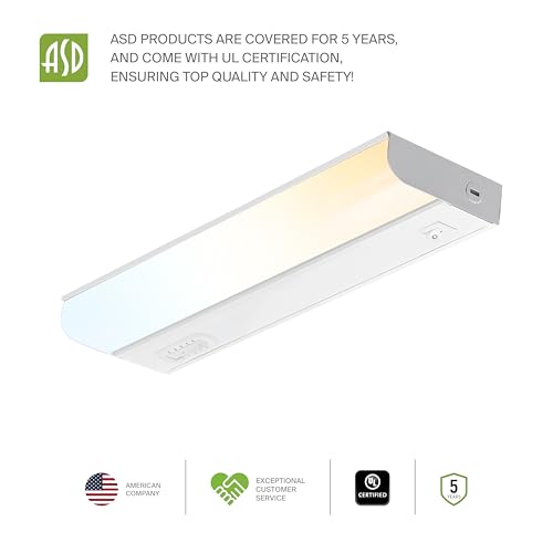 ASD LED Under Cabinet Lighting Hardwired, 12 Inch 5W 2700K-5000K Selectable, 442LM, CRI90+, Direct Wire Linkable Under Counter Lights for Kitchen, Dimmable Under Cabinet Lights, White, UL, 2 Pack - color: 12 Inch White, size: 2 Pack