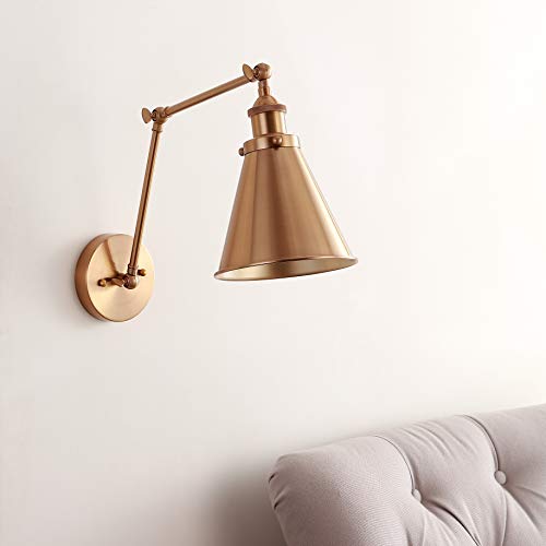 JONATHAN Y Rover 1-Light Wall Sconce 7", Brass Gold | Adjustable Arm, Hardwired Bedside Reading Swing Arm, Farmhouse Cone Shade, Metal Hardwired Indoor Fixture, LED Bulbs Included - color: Brass Gold, size: Set of 1