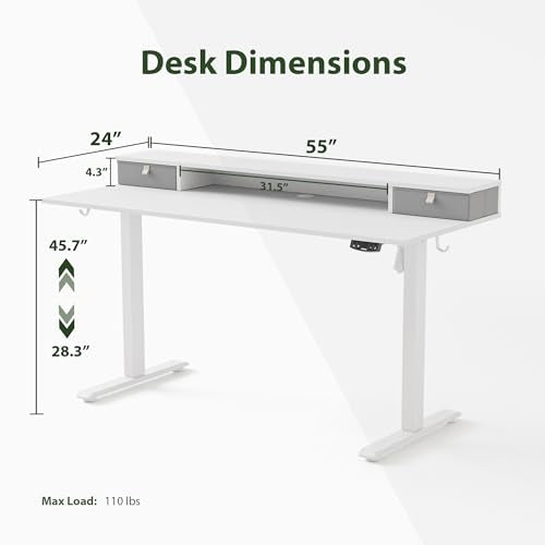 Agilestic 55 * 24 Inch Electric Standing Desk with Drawers, White - color: White, size: 55 x 24 Inches with 2 drawers