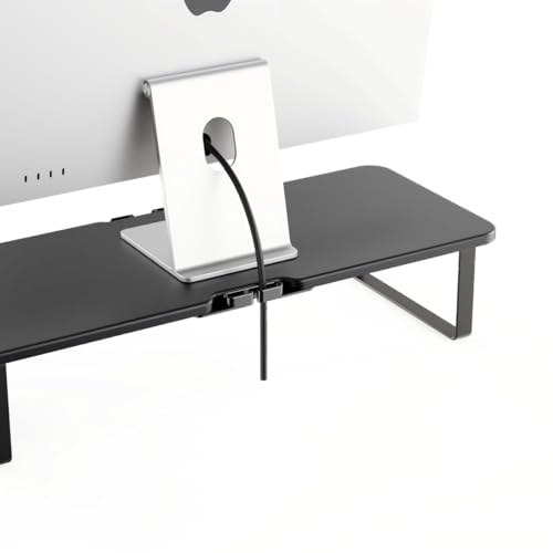 TRIN&AUSAN Monitor Stand Riser, Wooden Dual Monitor Desk Organizer with Storage Shelf, Ergonomic Computer Screen Riser for Laptop, PC, iMac, Office Desktop Accessories Holder (black)