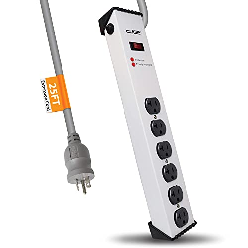 Digital Energy 20 Amp 6-20/T- Slot Plug | 25-Ft Cord - 900 Joule Surge Protector | 6-Outlet, Heavy Duty Steel Body Power Strip - size: 25 FT