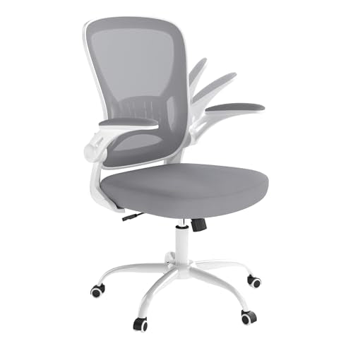 Youhauchair Adjustable Mesh Ergonomic Office Chair with Wheels, Grey | Flip-up Arms, Lumbar Support, Home Desk Chair, Height Adjustable, Breathable, Mid Back Swivel Compurter Chair, Set of 1 - color: Grey, style: Without Headrest