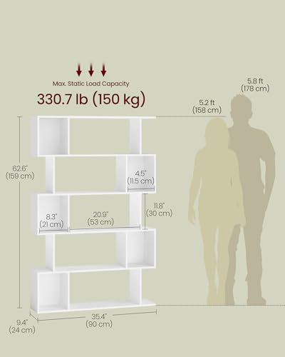 VASAGLE 5-Tier Bookcase, Open Storage, 35.4 x 9.4 x 62.6 Inches - color: Matte White, style: 5-Tier (35.4"W)