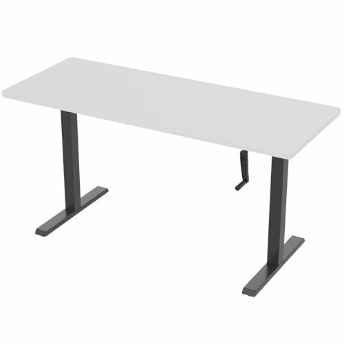 VIVO Manual Height Adjustable 60 x 24 inch Stand Up Desk, White Solid One-Piece Table Top, Black Frame, Standing Workstation with Foldable Handle, DESK-KIT-MB6W | Manual, Holds 110 lbs, Sit Stand, Height Adjustable, Solid One-Piece Table Top, Home Office,