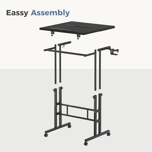 DUMOS Rolling Standing Desk, Sit Stand Desk, Computer Cart | 23.6 Inch Width, Height Adjustable, Split Top, Mobile Laptop Workstation, Office Table, Portable Design, Ink - color: Ink