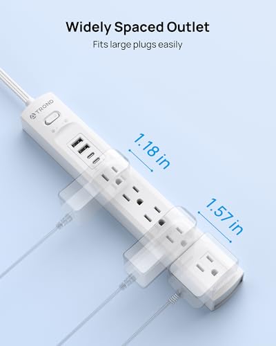 TROND Surge Protector Power Strip with 360° Rotating Flat Plug, White - color: White, size: 6 ft