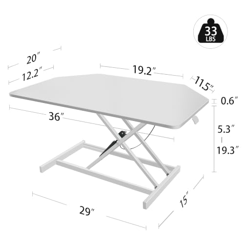 Aconcept 36 inch White Corner Height Adjustable Standing Desk Converter, One-Click Sit to Stand up Desk Riser, Pre-Assembled for Dual Monitor and Laptop Workstation - color: White, size: 36"