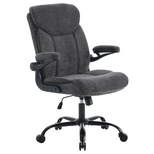 Ergonomic Home Office Chair Fabric Comfy Computer Chair, Grey | Flip-up Armrest, Height Adjustable, Lumbar Support, 360° Swivel Wheels Managerial Executive Chairs for Work Gaming Home Use - color: Grey