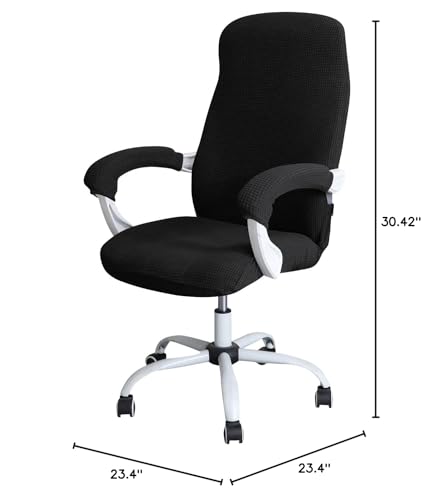 FORCHEER Large Office Chair Cover with Armrest Covers Black Water Repellent Jacquard Computer Chair Covers with Arms Washable Removable - color: Black, size: Large+Chair-Arm Cover