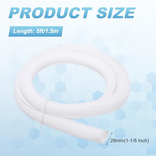 MECCANIXITY Split Sleeve Wire Loom 1-1/8" 5Ft White Self Wrapping Braided Sleeve UL94-V2 Fireproof PET Sleeving for Automotive, Home Cable Management - color: White, size: 1-1/8" x 5Ft