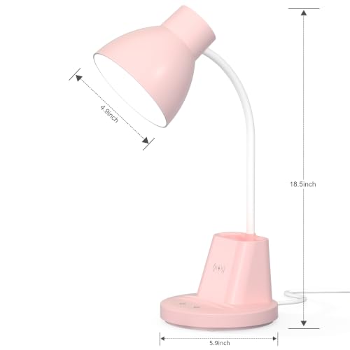 10W Wireless Charging LED Desk Lamp with Pen Holder, CRI 95, Pink - color: Pink