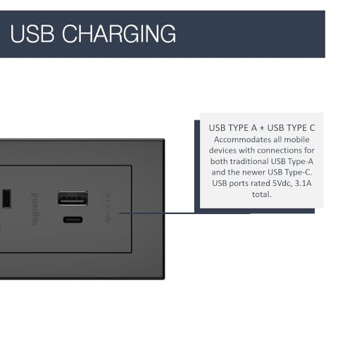 Legrand radiant Furniture Power Strip USB A/C and Switch Black 6 Ft Cord