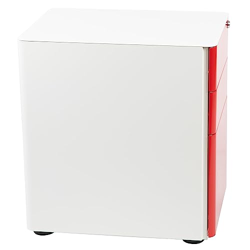 Flash Furniture Warner Modern 3-Drawer Mobile Locking Filing Cabinet with Anti-Tilt Mechanism & Letter/Legal Drawer, White with Red Faceplate - color: White and Red, style: Modern