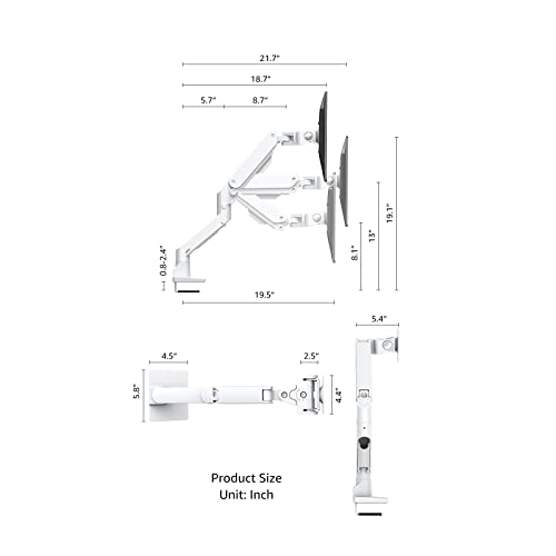 BEWISER Heavy Duty Monitor Arm Mount for 34-49 inches and Ultra 57 inches Screens,Weight Capacity Up to 44 lbs,Full Motion Height Swivel Adjustable Monitor Arm(White) - color: WHITE