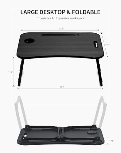 ZEAPTAC Foldable Lap Desk, Bed Desk, Bed Table & Laptop Stand w/Cup Holder - color: Dark Black