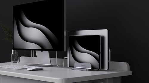 JOKItech Dual Aluminum Vertical Laptop Stand Organizer, Sturdy Notebook Computer Holder Stand Compatible with New Liquid Retina XDR Apple MacBook Air/Pro/Neo, Mac mini, Apple TV & iPad Pro - Spacegray - color: SpaceGrey