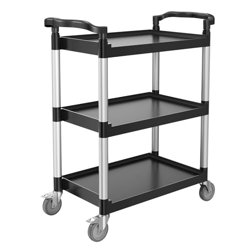 VEVOR Utility Cart, 300 lbs Load Capacity, 3-Tier Utility Plastic Cart with 360° Swivel Wheels (2 with Brakes), 24.4 x 16.1-inch Food Service Cart for Warehouse, Office, Home, Restaurant, Kitchen - style: 3 Tier-300LBS
