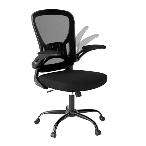 Youhauchair Adjustable Mesh Ergonomic Office Chair with Wheels, Black | Flip-up Arms, Lumbar Support, Home Desk Chair, Height Adjustable, Breathable, Mid Back Swivel Compurter Chair, Set of 1 - color: Black, style: Without Headrest