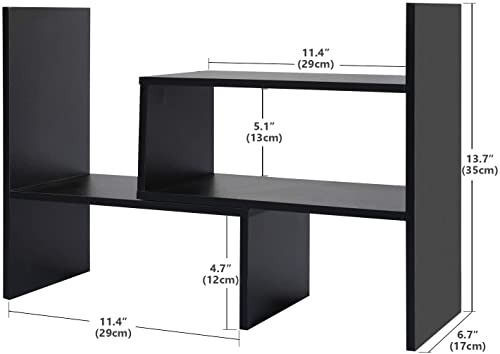 Sorfity Desktop Bookshelf Desk Storage Organizer Adjustable Wood Desktop Display Shelf Rack Counter Office Storage Rack Top Bookcase - Free Style Display Natural Stand Office Supplies Desk Organizer - color: Black