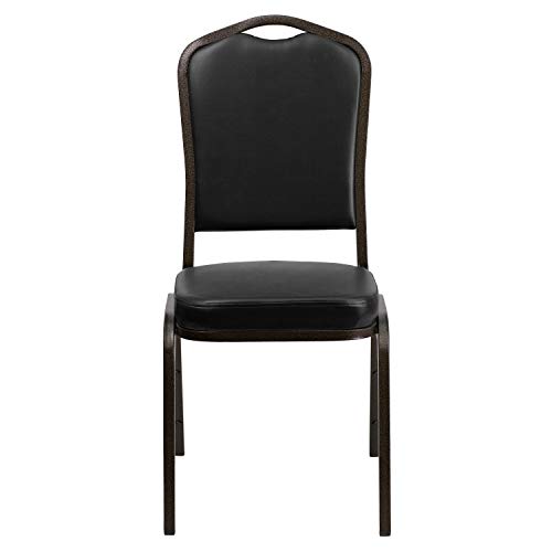 Flash Furniture Hercules Crown Back Stackable Banquet Chair, Black, 4-Pack | Gold Vein Frame, Vinyl Upholstery - color: Black Vinyl/Gold Vein Frame, size: Set of 4