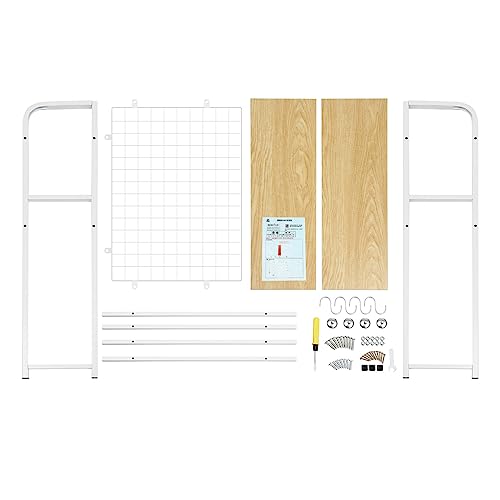 Desktop Bookcase Bookshelf Desk Hutch, 2-Tier Multipurpose Countertop Display Shelf, Adjustable Computer Desktop Rack Organizer for Home Office Dorm Use (White)
