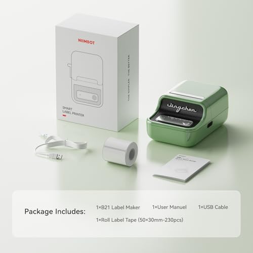 NIIMBOT B21 Pro 300 DPI Bluetooth Label Maker with Tape, Green - color: Green