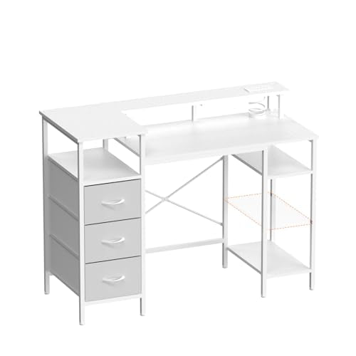 VINGLI 47" L-Shaped Home Office Desk, Fabric Drawers, Storage Shelves - color: White, size: 47 Inch