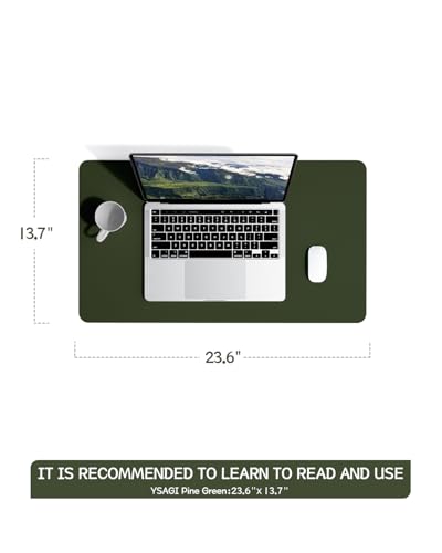 YSAGi Non-Slip Leather Desk Pad, Waterproof Laptop Computer Desk Keyboard Mat, Table Protector Blotter Mat, Large Mouse Pad for Office/Work/Home/Decor(Olive Green, 23.6" x 13.7") - color: Olive Green, size: 23.6" x 13.7"