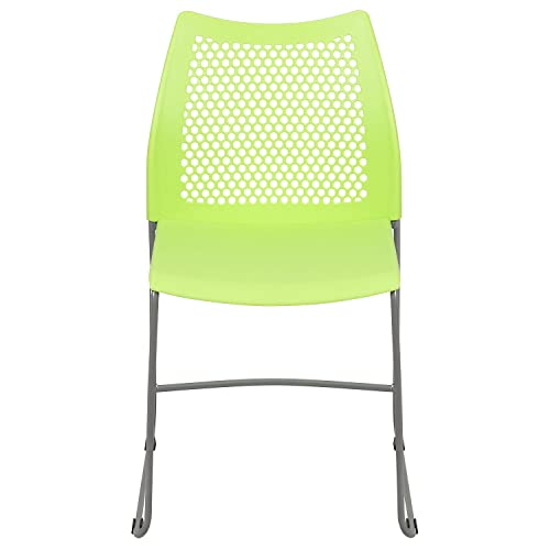 Flash Furniture Hercules Series Contoured Lobby Chairs with Air-Vent Honeycomb Backs, Ergonomic Stacking Chairs for Offices, Set of 5, Green | Sled Base, Powder Coated, 661 LBS. Weight Capacity - color: Green, size: Set of 5