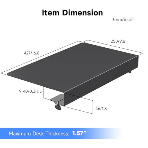 Suptek 17-inch Black Corner Mounting Bracket Extender for L-Shaped Desks – Fits Under-Desk Keyboard Trays (Model DESKEX01) - color: Black