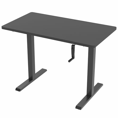 VIVO Manual Height Adjustable 43 x 24 inch Stand Up Desk, Black Solid One-Piece Table Top, Black Frame, Standing Workstation with Foldable Handle, DESK-KIT-MB4B - color: Black Top / Black Frame, size: 43" x 24"