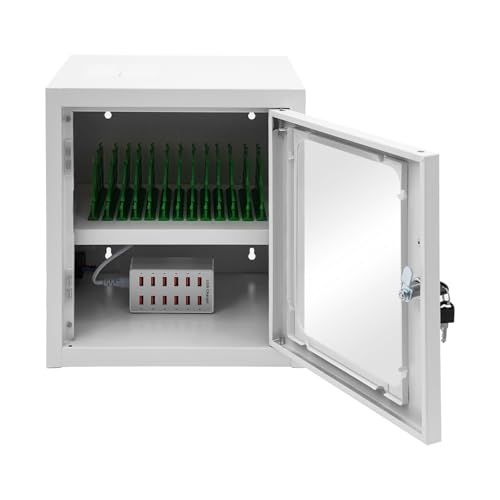 12Device Cell Phone Charging Cabinet Lockable Mobile Phone Charging Station - color: White, size: 12-Device