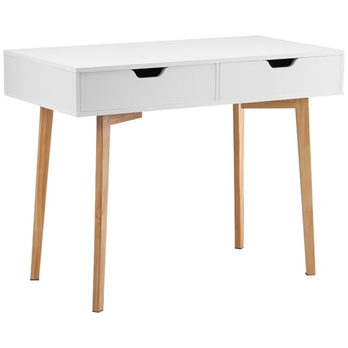 VEVOR Small Desk with Drawers, Kids Desk for Bedroom, Wooden Simple Study Table for Drawing, Reading, Writing, Rectangle MDF Furniture Study Storage Table for Home, Office, White + Wood - size: 38.98"D x 20.08"W x 30.12"H