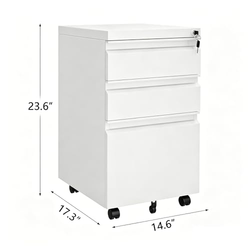 GarveeHome File Cabinet 3-Drawer Mobile File Cabinet with Lock Keys - size: 23.6"H- 3 Drawers