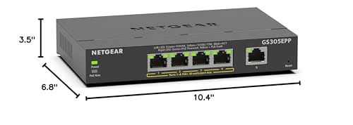 NETGEAR 5-Port PoE Gigabit Ethernet Easy Smart Managed Switch (GS305EPP) - size: 5 Port, PoE+ @ 120W